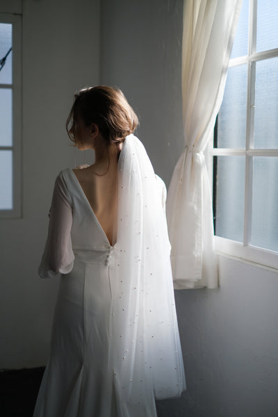 ボリューム袖 Vネック シフォン マーメイドドレス(W203)