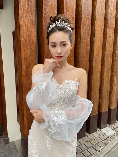 ボリューム袖 ベアトップ 総レースドレス(W251)