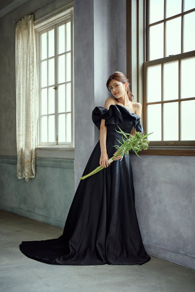 オフショルダー Aラインドレス ブラック(W274BK)