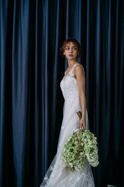 Vネック 刺繍 スレンダードレス(W318)