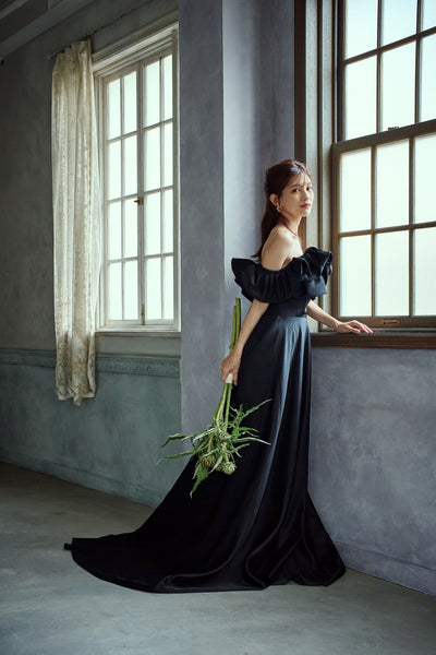 オフショルダー Aラインドレス ブラック(W274BK)