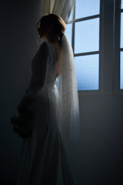 ボリューム袖 Vネック シフォン マーメイドドレス(W203)