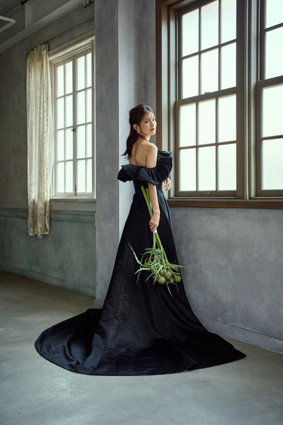 オフショルダー Aラインドレス ブラック(W274BK)