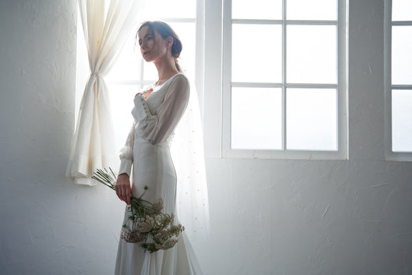 ボリューム袖 Vネック シフォン マーメイドドレス(W203)