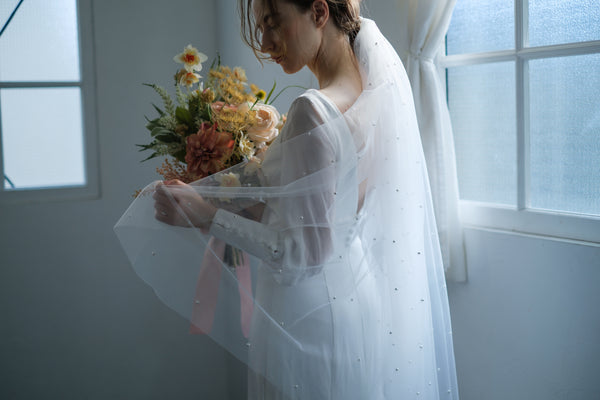 ボリューム袖 Vネック シフォン マーメイドドレス(W203)