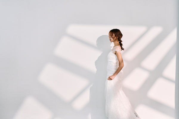 リーフ刺繍 フレンチスリーブ ソフトマーメイドドレス(W317)