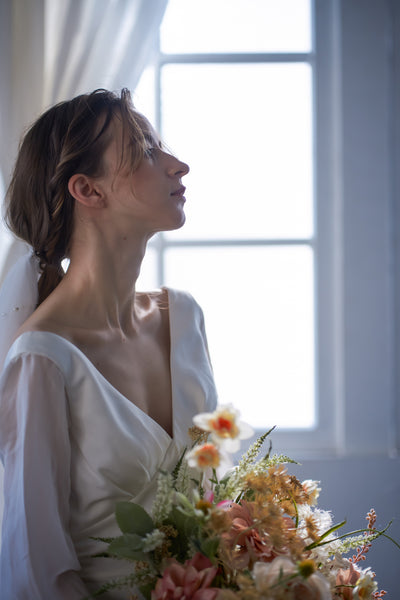 ボリューム袖 Vネック シフォン マーメイドドレス(W203)