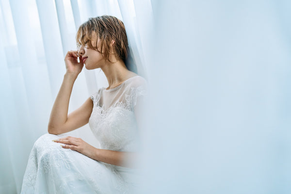 リーフ刺繍 フレンチスリーブ ソフトマーメイドドレス(W317)