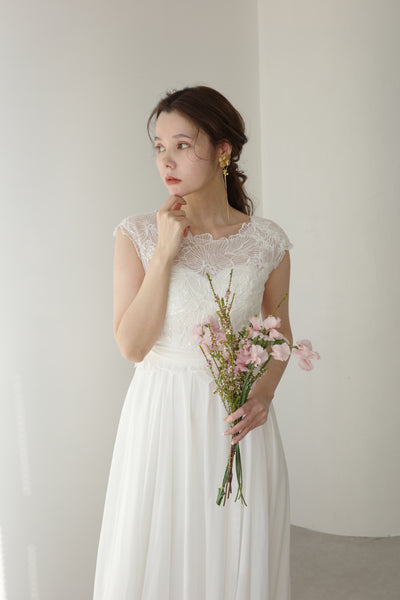 クラシカルレース フレンチスリーブ シフォンドレス(W178)