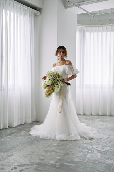 チュール バックフリル オフショルダードレス ホワイト(W325WH)