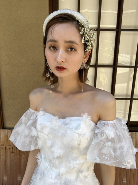 フラワーレース パフスリーブドレス(W272)