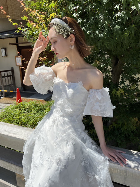 フラワーレース パフスリーブドレス(W272)