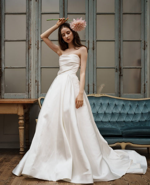 ミカド風サテン ベアトップドレス(W259)