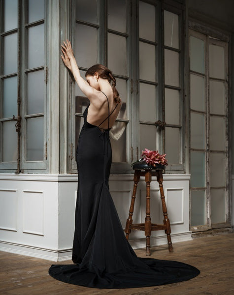 バッククロス キャミソールドレス ブラック(W261BK)