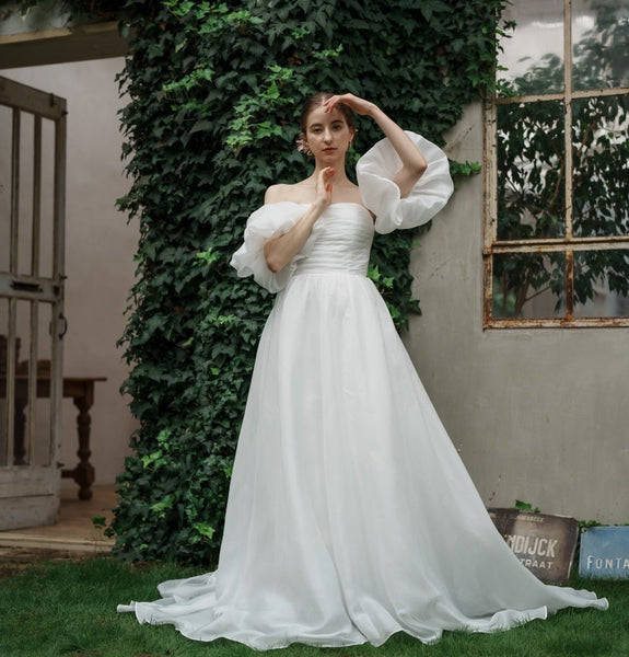 オーガンジーサテン パフスリーブドレス(W260)