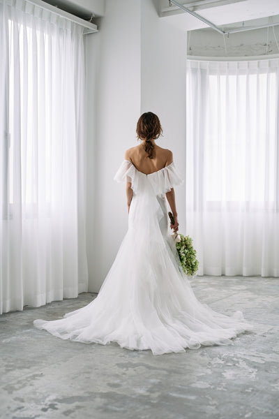 チュール バックフリル オフショルダードレス ホワイト(W325WH)