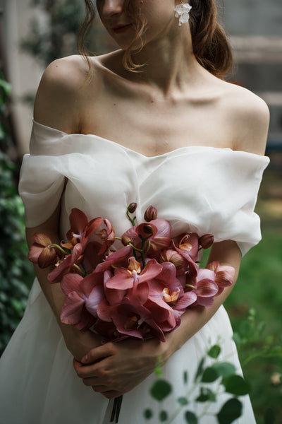 オーガンジーサテン オフショルダードレス(W264)