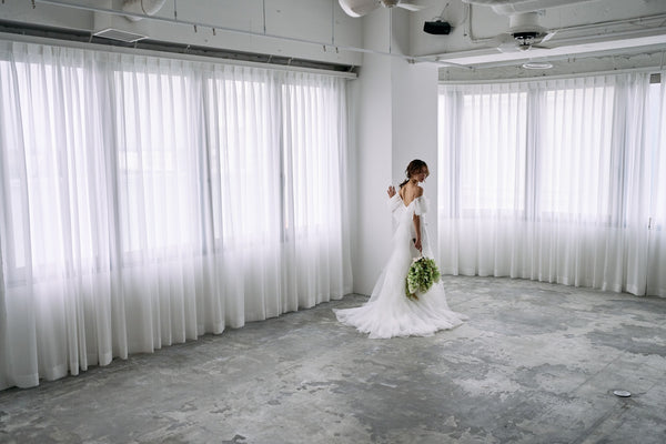 チュール バックフリル オフショルダードレス ホワイト(W325WH)