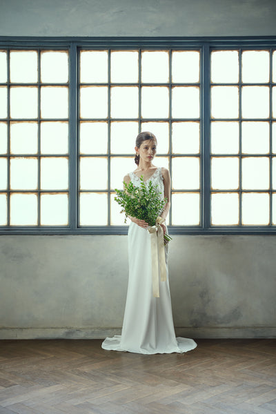 刺繍 Vネック ソフトマーメイドドレス(W280)