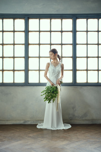 刺繍 Vネック ソフトマーメイドドレス(W280)