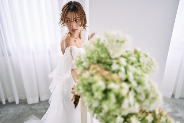 チュール バックフリル オフショルダードレス ホワイト(W325WH)