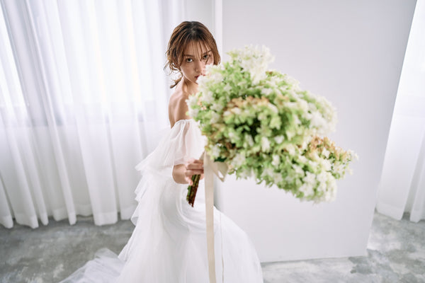 チュール バックフリル オフショルダードレス ホワイト(W325WH)