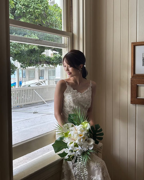 刺繍 総レース ソフトマーメイドドレス(W371)