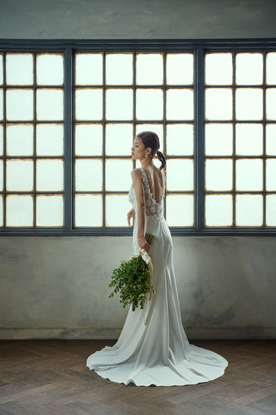 刺繍 Vネック ソフトマーメイドドレス(W280)