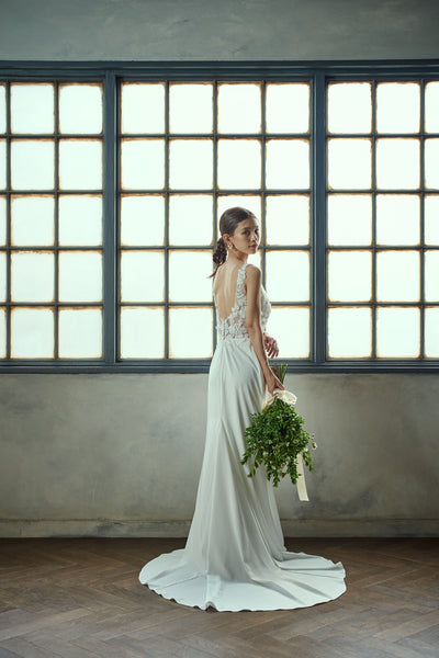 刺繍 Vネック ソフトマーメイドドレス(W280)