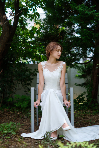 刺繍レース サテン ソフトマーメイドドレス(W224)