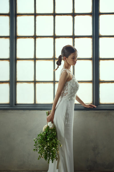 刺繍 Vネック ソフトマーメイドドレス(W280)