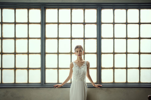 刺繍 Vネック ソフトマーメイドドレス(W280)