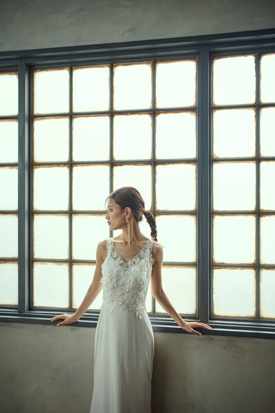 刺繍 Vネック ソフトマーメイドドレス(W280)