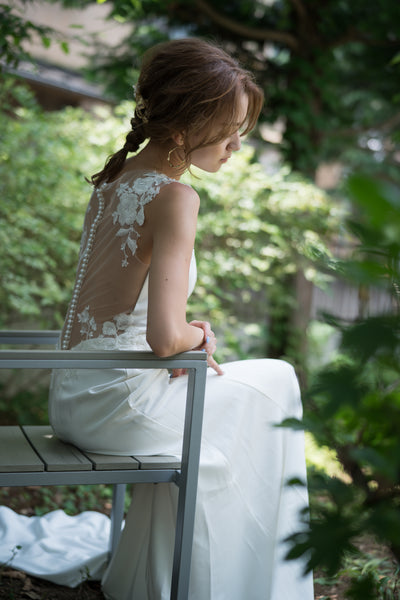 刺繍レース サテン ソフトマーメイドドレス(W224)