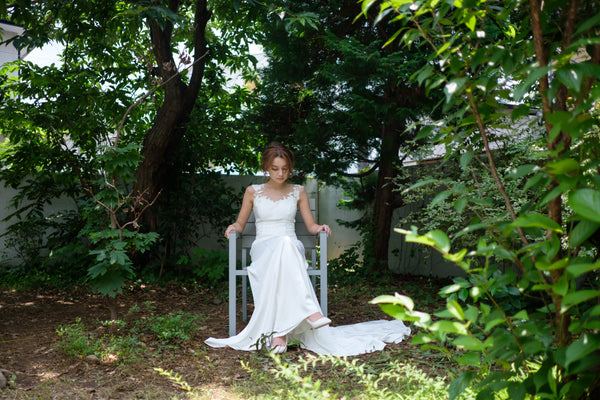 刺繍レース サテン ソフトマーメイドドレス(W224)