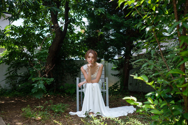 刺繍レース サテン ソフトマーメイドドレス(W224)