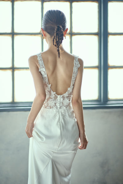 刺繍 Vネック ソフトマーメイドドレス(W280)