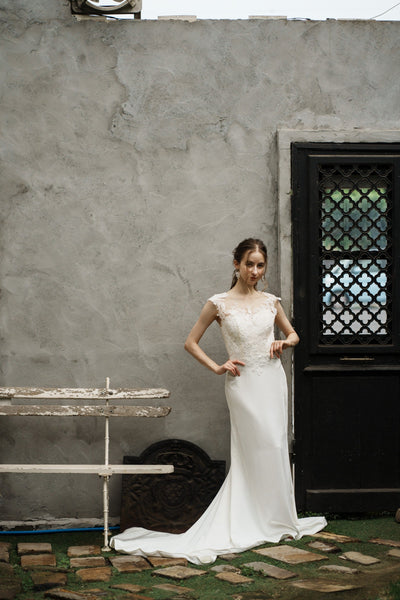 花柄刺繍 ソフトマーメイドドレス(W263)