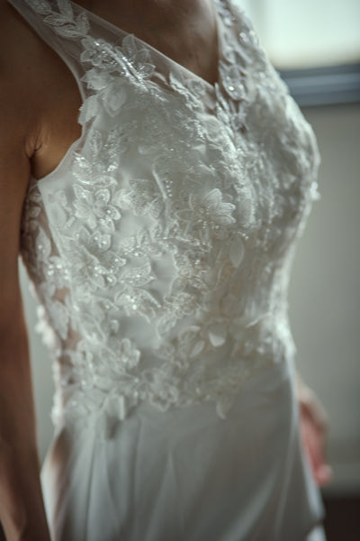 刺繍 Vネック ソフトマーメイドドレス(W280)