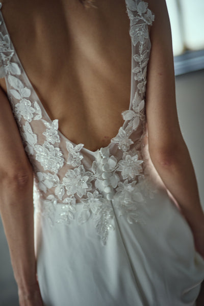 刺繍 Vネック ソフトマーメイドドレス(W280)