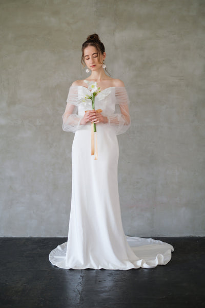 オフショルダー ロングスリーブ ソフトマーメイドドレス(W244)