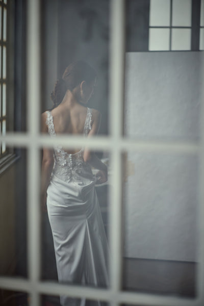 刺繍 Vネック ソフトマーメイドドレス(W280)