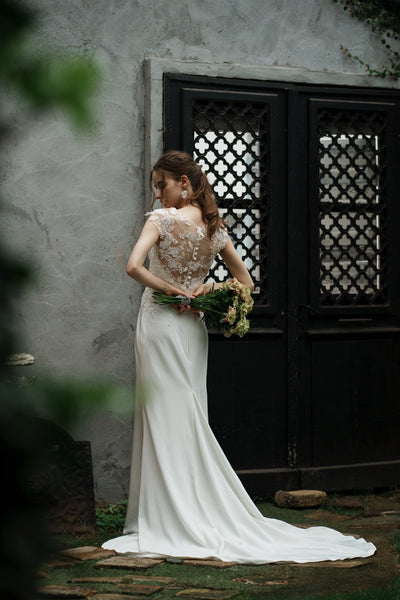 花柄刺繍 ソフトマーメイドドレス(W263)