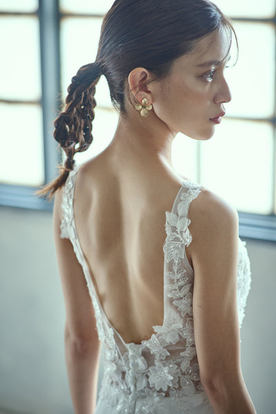 刺繍 Vネック ソフトマーメイドドレス(W280)