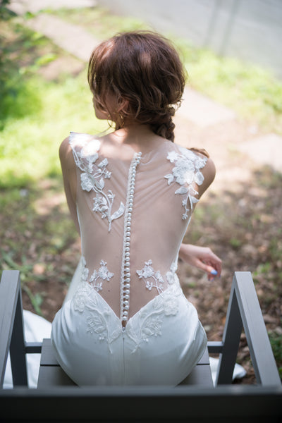 刺繍レース サテン ソフトマーメイドドレス(W224)