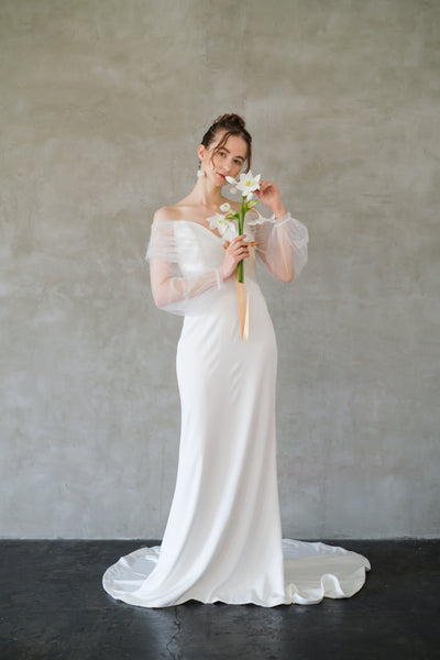 オフショルダー ロングスリーブ ソフトマーメイドドレス(W244)