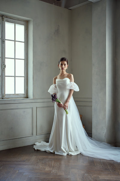 3way パフスリーブ バックトレーン ベアトップドレス(W282)