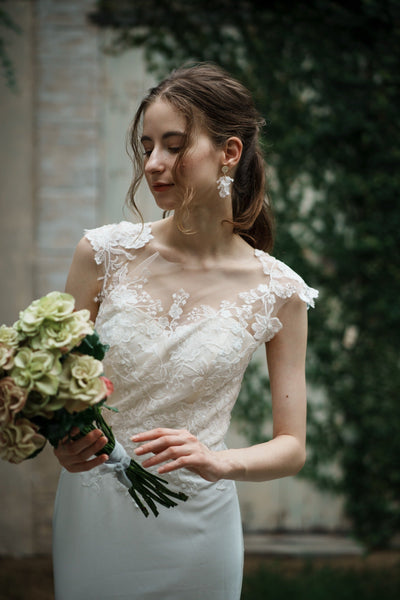 花柄刺繍 ソフトマーメイドドレス(W263)