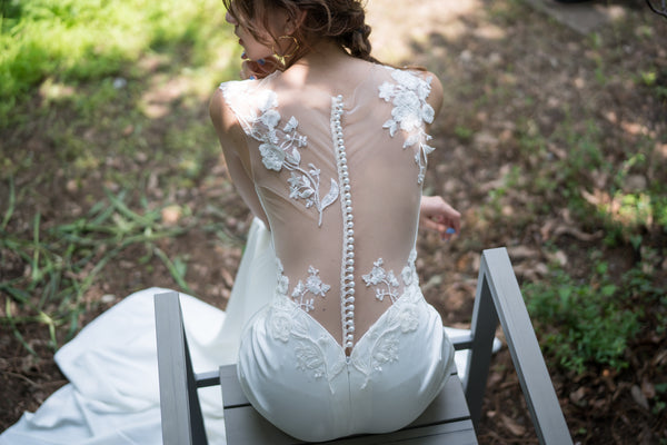 刺繍レース サテン ソフトマーメイドドレス(W224)