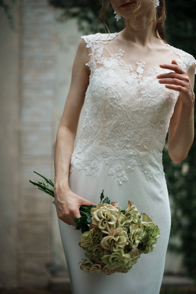 花柄刺繍 ソフトマーメイドドレス(W263)